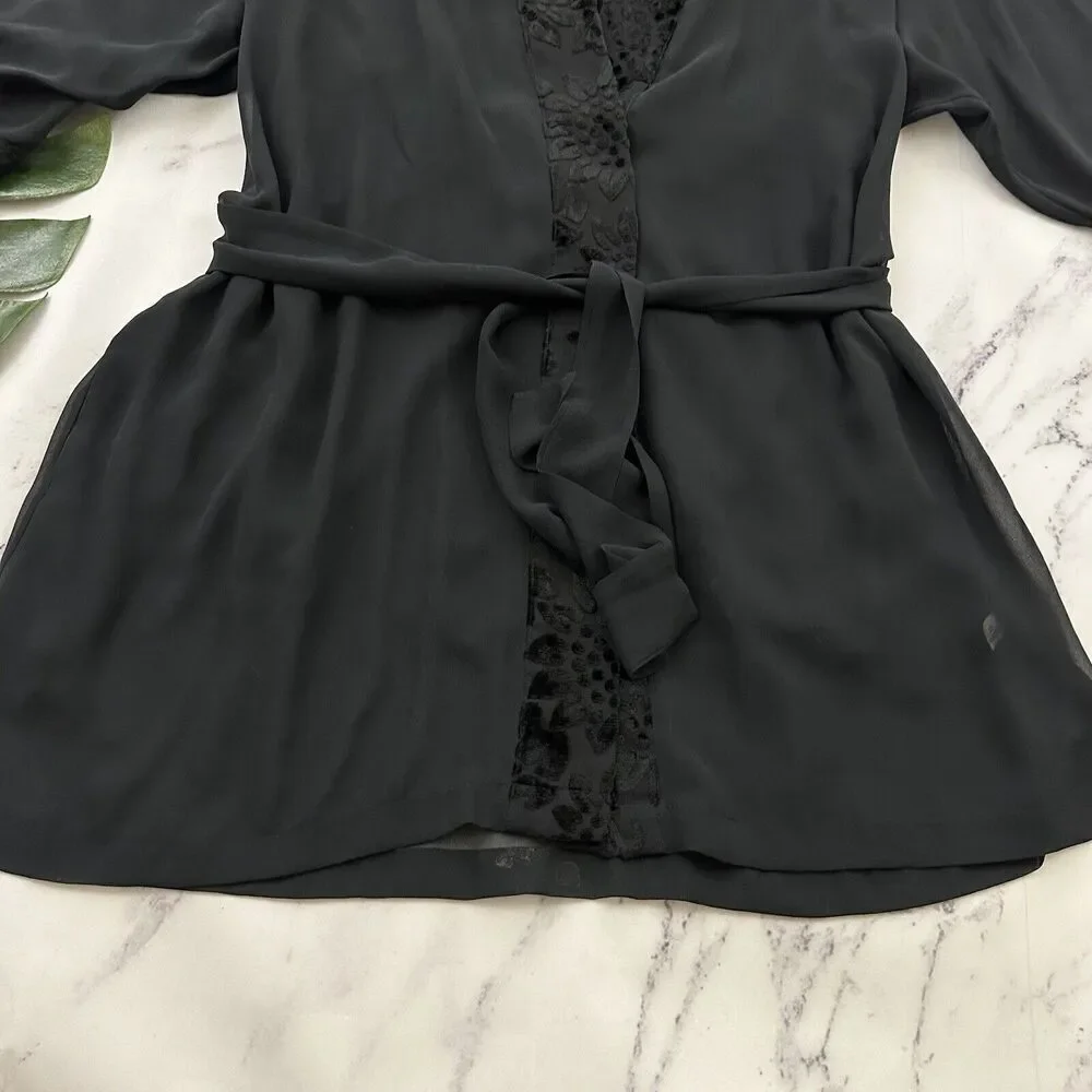 Cacique Womens Vintage Negligee Slip Robe Set Plus Size S Black Sheer Floral - Picture 3 of 16